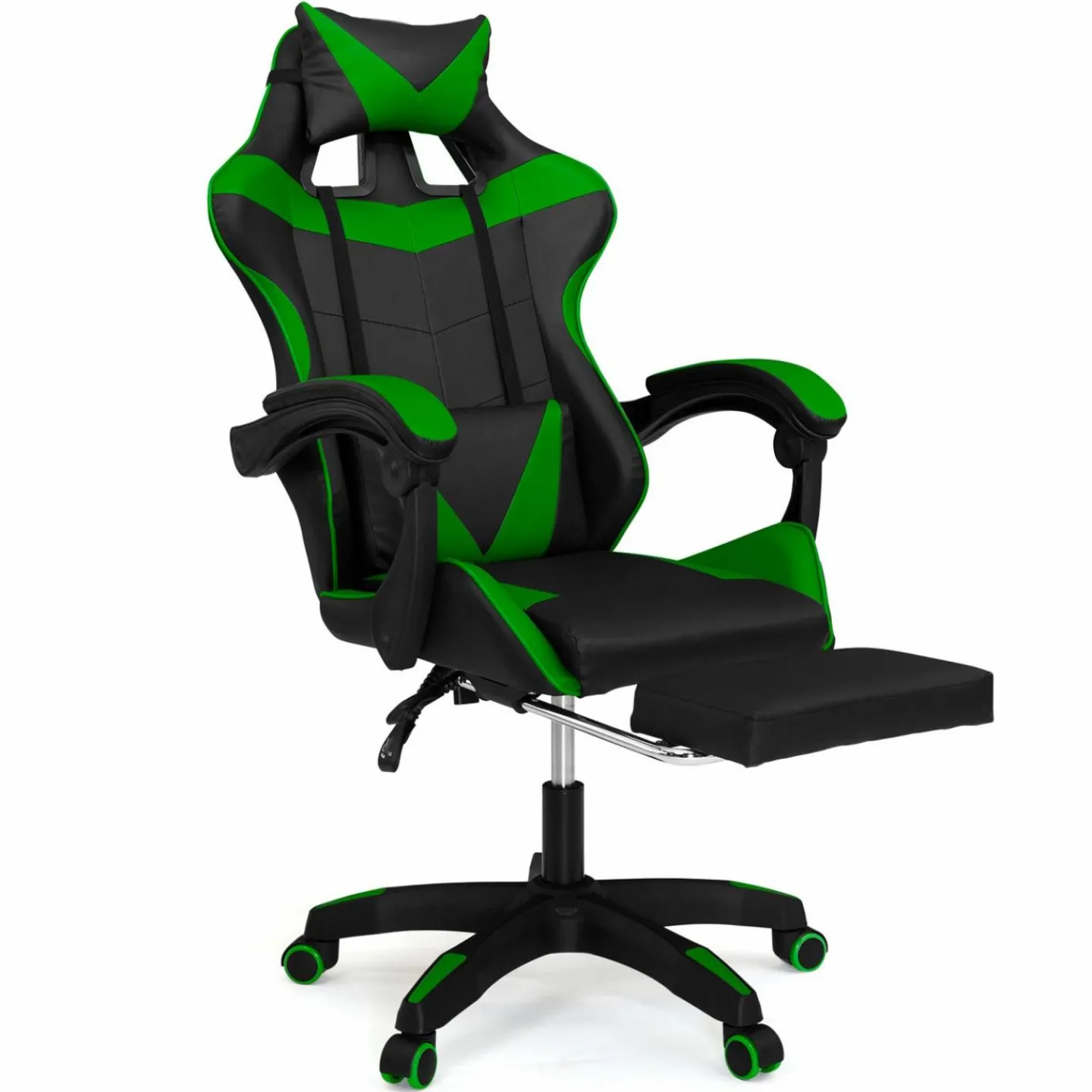 Fauteuil gamer réglable et inclinable avec repose pied et coussins noir et vert*IDMarket Clearance