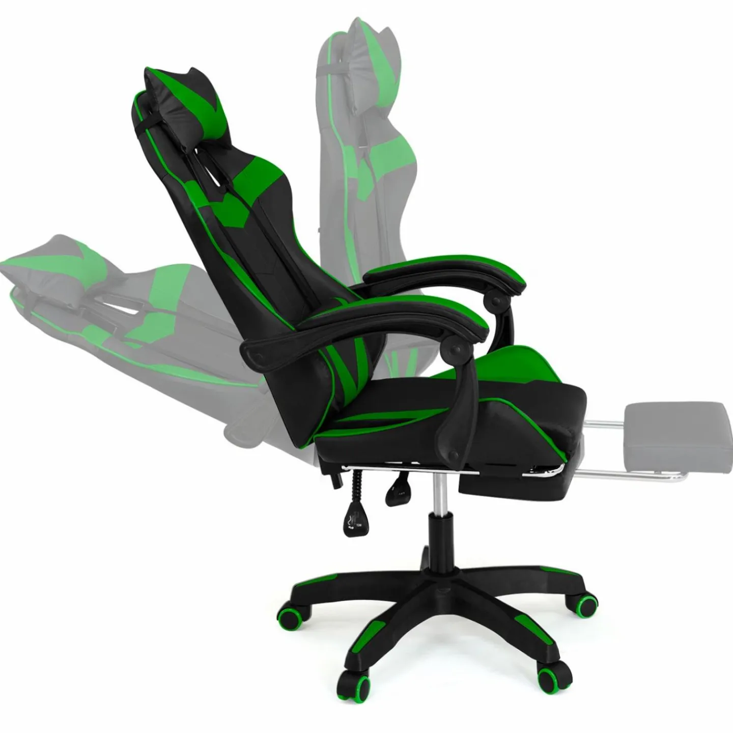 Fauteuil gamer réglable et inclinable avec repose pied et coussins noir et vert*IDMarket Clearance