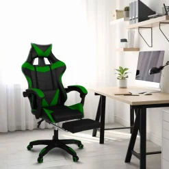 Fauteuil gamer réglable et inclinable avec repose pied et coussins noir et vert*IDMarket Clearance