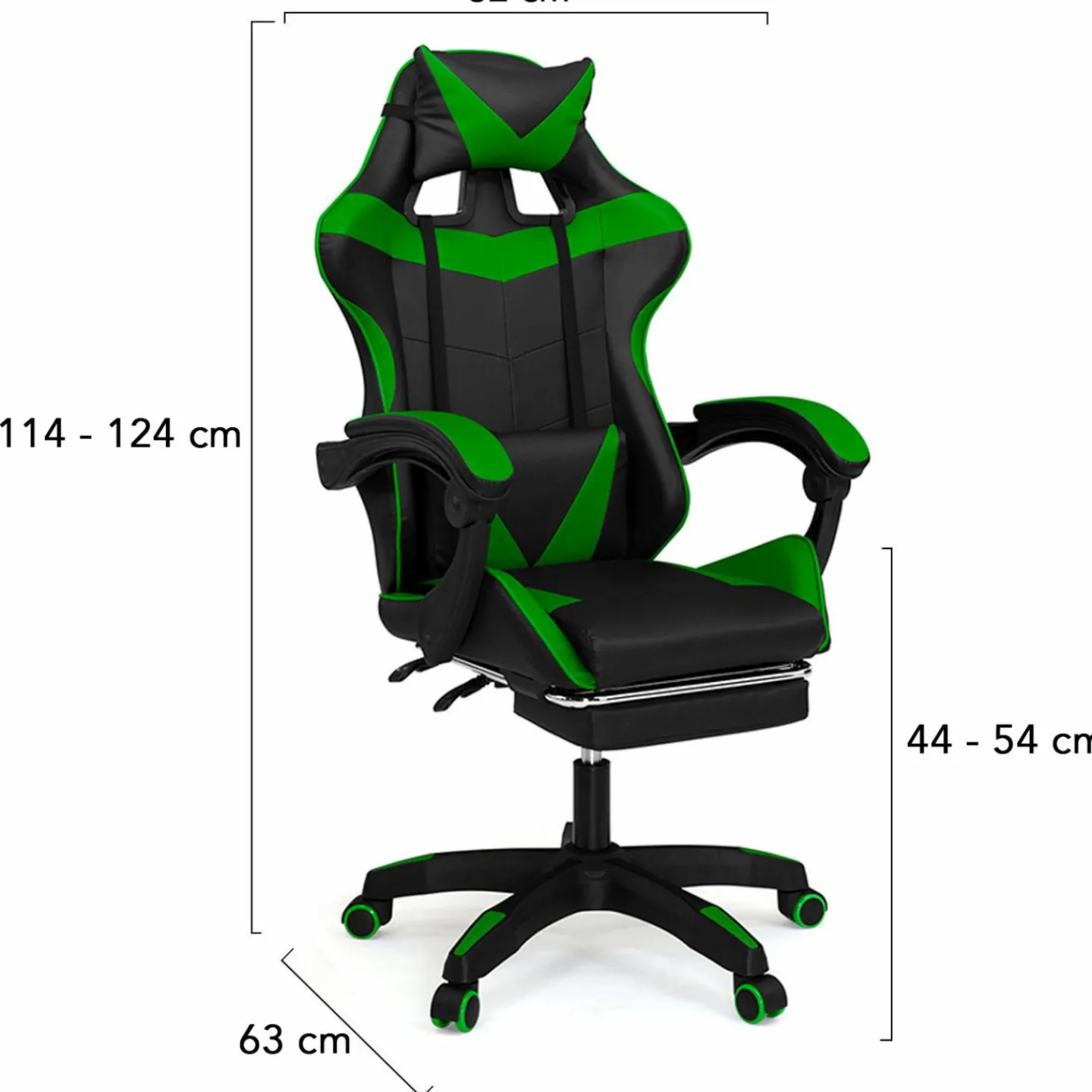 Fauteuil gamer réglable et inclinable avec repose pied et coussins noir et vert*IDMarket Clearance