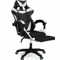 Fauteuil gamer réglable et inclinable avec repose-pied et coussins noir et blanc*IDMarket Sale