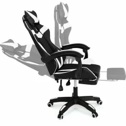 Fauteuil gamer réglable et inclinable avec repose-pied et coussins noir et blanc*IDMarket Sale