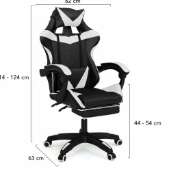 Fauteuil gamer réglable et inclinable avec repose-pied et coussins noir et blanc*IDMarket Sale