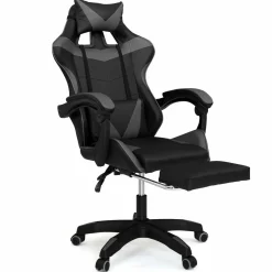Fauteuil gamer réglable et inclinable avec repose-pied et coussins noir et gris*IDMarket Best