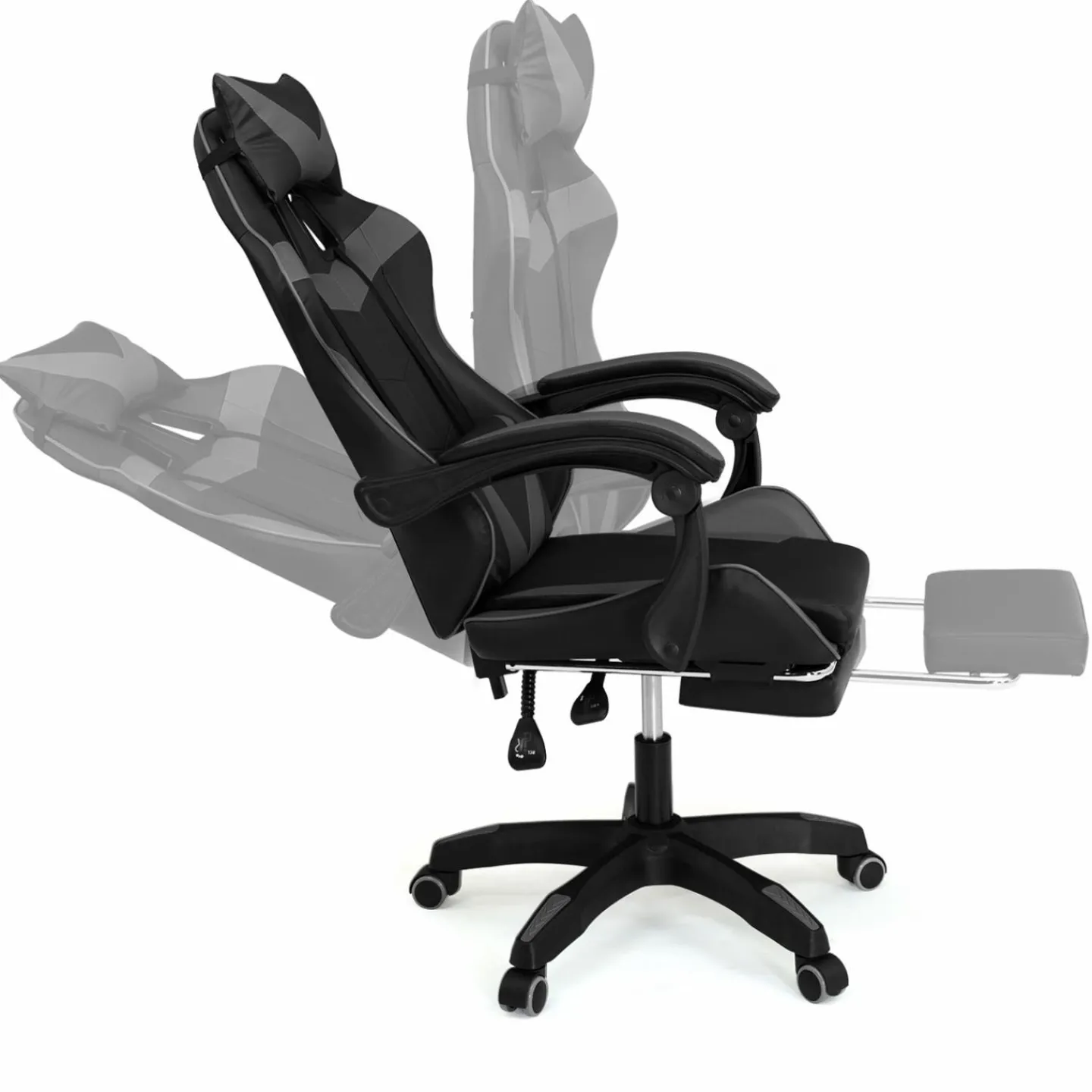 Fauteuil gamer réglable et inclinable avec repose-pied et coussins noir et gris*IDMarket Best