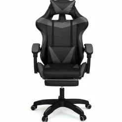 Fauteuil gamer réglable et inclinable avec repose-pied et coussins noir et gris*IDMarket Best