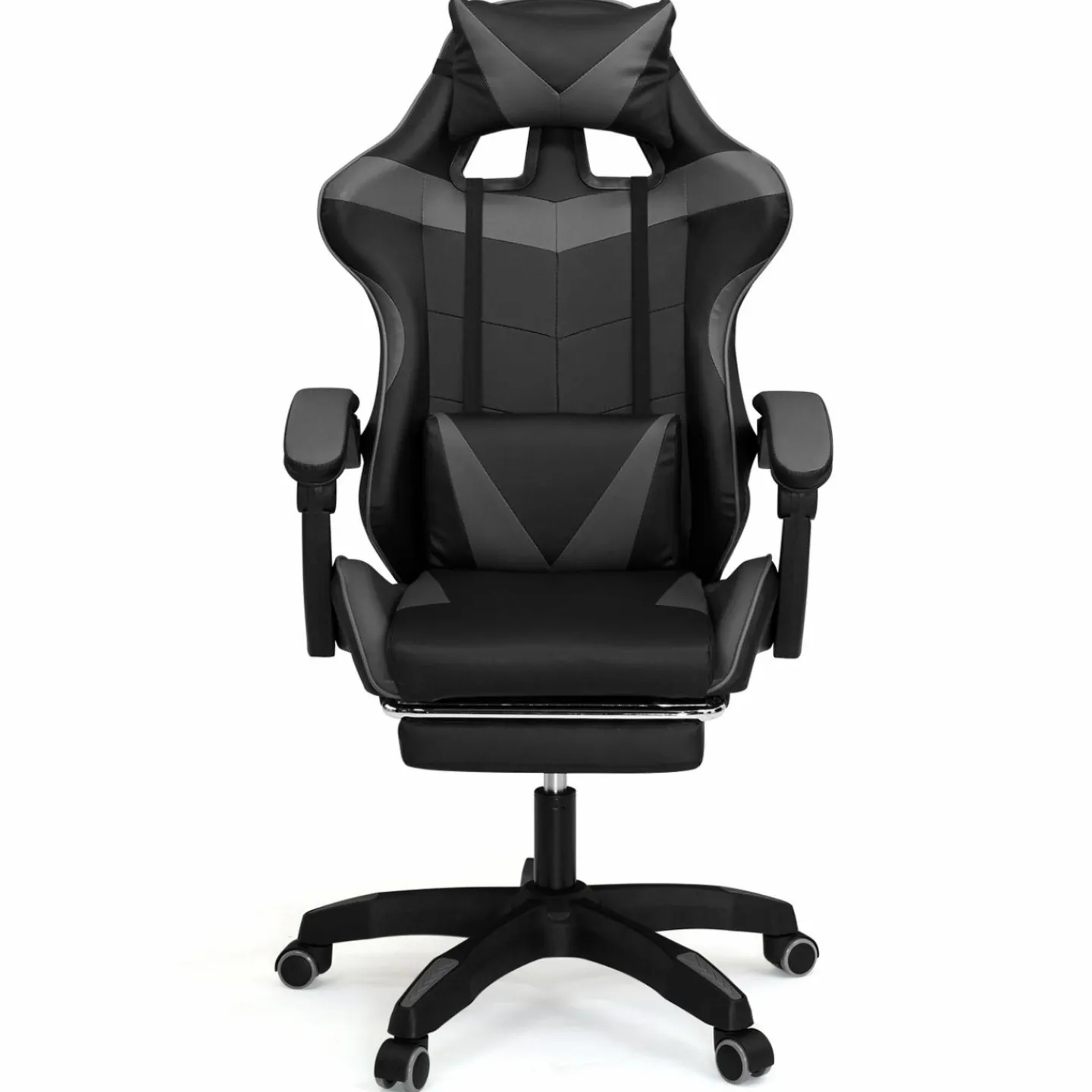 Fauteuil gamer réglable et inclinable avec repose-pied et coussins noir et gris*IDMarket Best