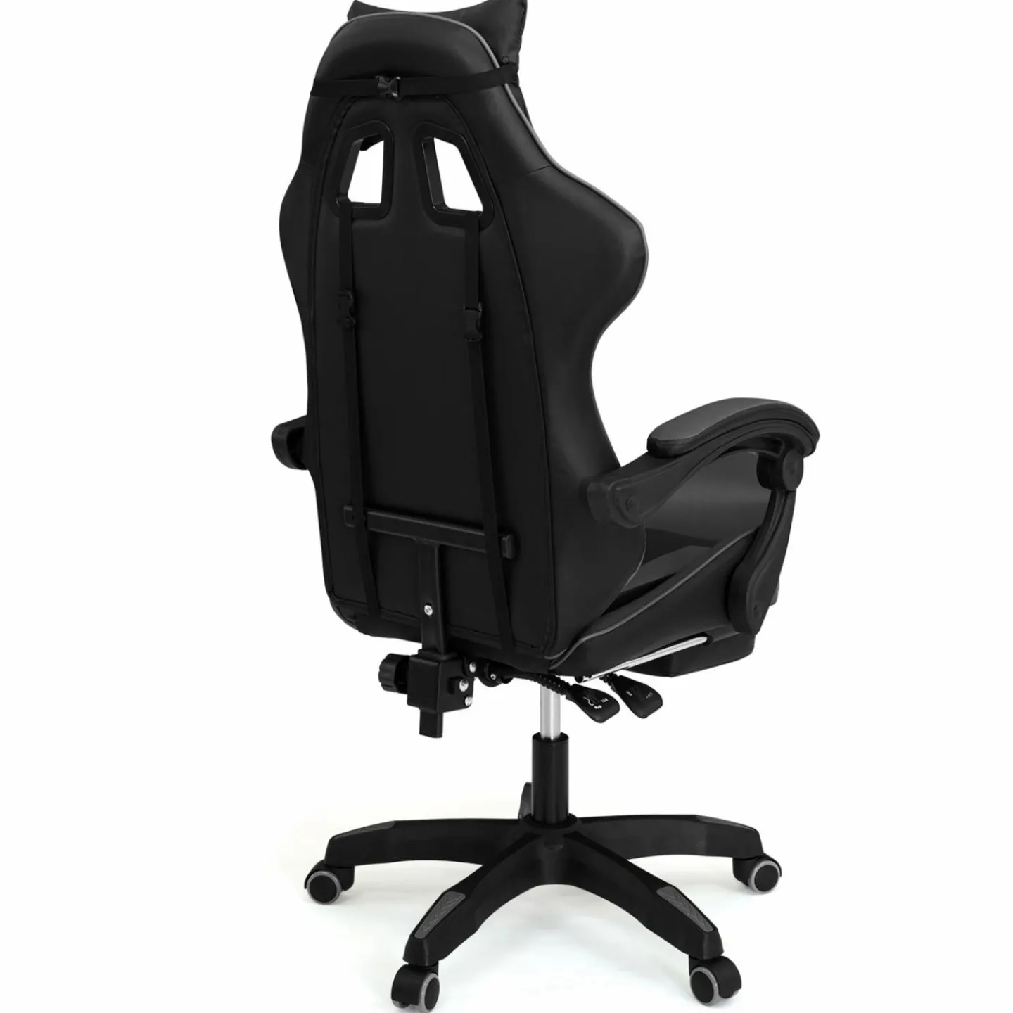 Fauteuil gamer réglable et inclinable avec repose-pied et coussins noir et gris*IDMarket Best