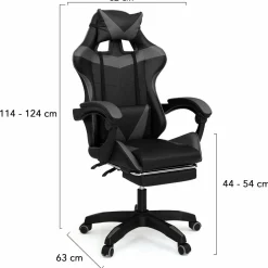 Fauteuil gamer réglable et inclinable avec repose-pied et coussins noir et gris*IDMarket Best