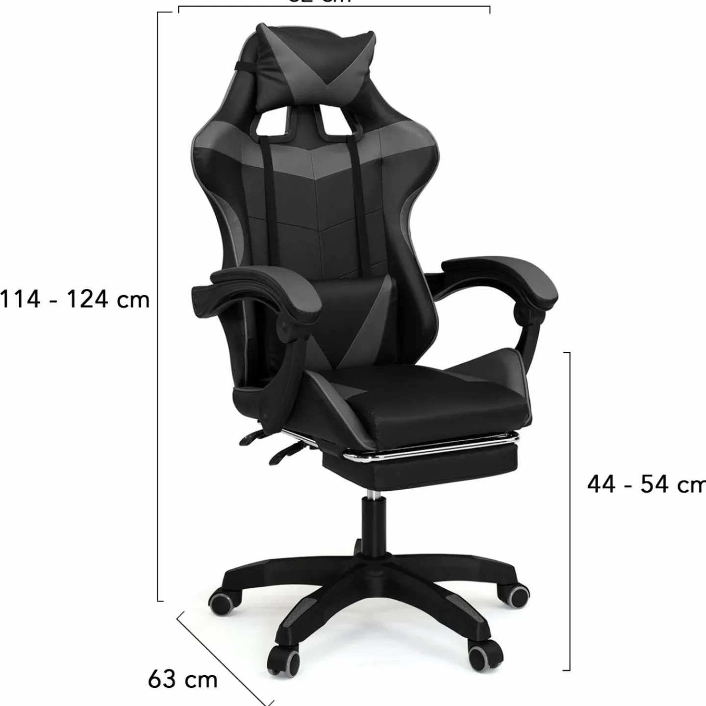 Fauteuil gamer réglable et inclinable avec repose-pied et coussins noir et gris*IDMarket Best