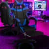 Fauteuil gamer réglable et inclinable avec repose-pied et coussins noir et bleu*IDMarket New