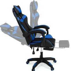 Fauteuil gamer réglable et inclinable avec repose-pied et coussins noir et bleu*IDMarket New