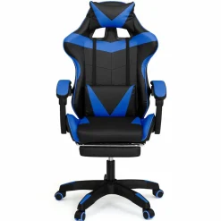Fauteuil gamer réglable et inclinable avec repose-pied et coussins noir et bleu*IDMarket New