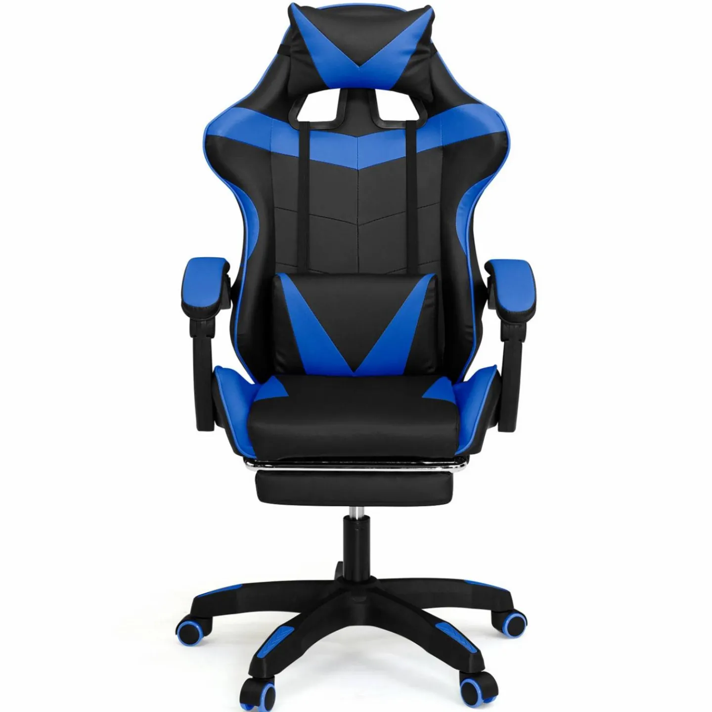 Fauteuil gamer réglable et inclinable avec repose-pied et coussins noir et bleu*IDMarket New