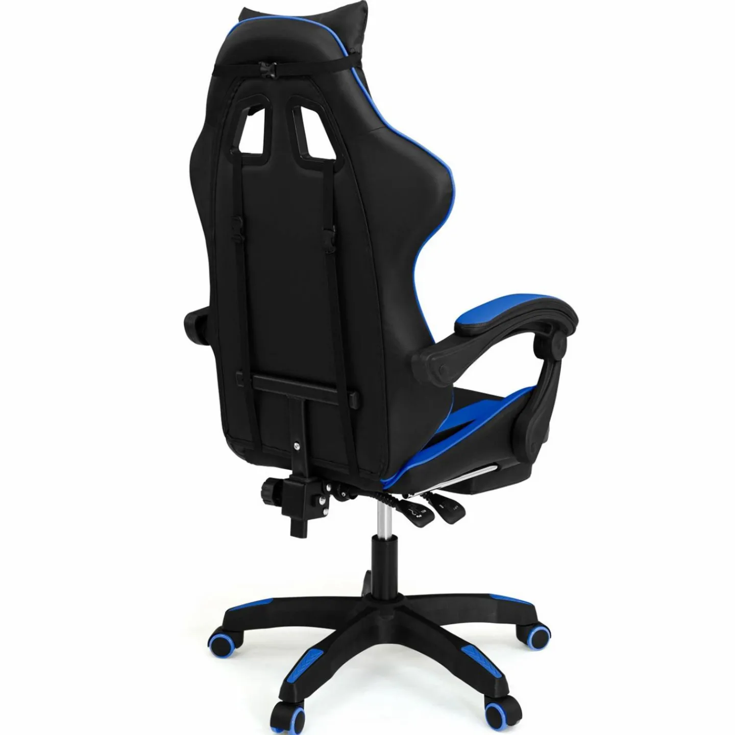 Fauteuil gamer réglable et inclinable avec repose-pied et coussins noir et bleu*IDMarket New
