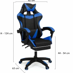 Fauteuil gamer réglable et inclinable avec repose-pied et coussins noir et bleu*IDMarket New
