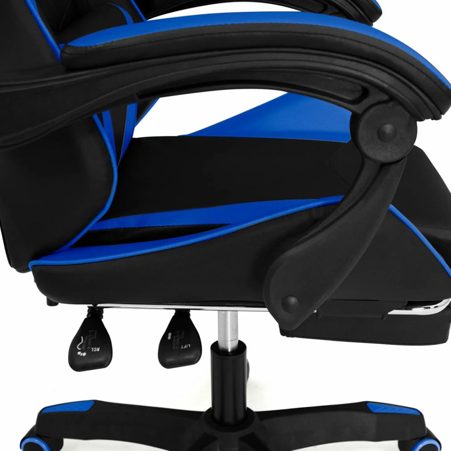 Fauteuil gamer réglable et inclinable avec repose-pied et coussins noir et bleu*IDMarket New