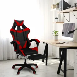 Fauteuil gamer réglable et inclinable avec repose pied et coussins noir et rouge*IDMarket Clearance
