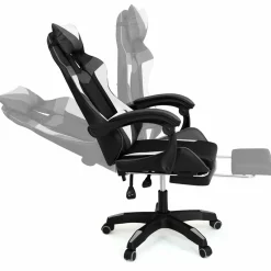 Fauteuil gamer réglable, inclinable avec repose-pied et coussins noir, blanc et gris*IDMarket Best