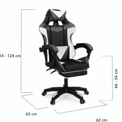 Fauteuil gamer réglable, inclinable avec repose-pied et coussins noir, blanc et gris*IDMarket Best