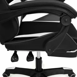 Fauteuil gamer réglable, inclinable avec repose-pied et coussins noir, blanc et gris*IDMarket Best