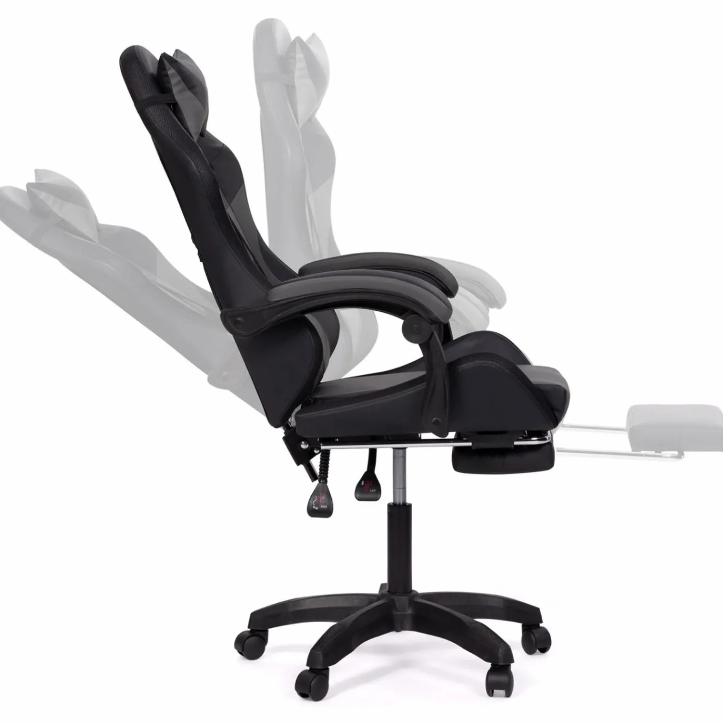 Fauteuil gaming LED noir et gris avec repose-pied, coussin tête + lombaire*IDMarket Clearance