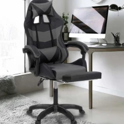 Fauteuil gaming LED noir et gris avec repose-pied, coussin tête + lombaire*IDMarket Clearance