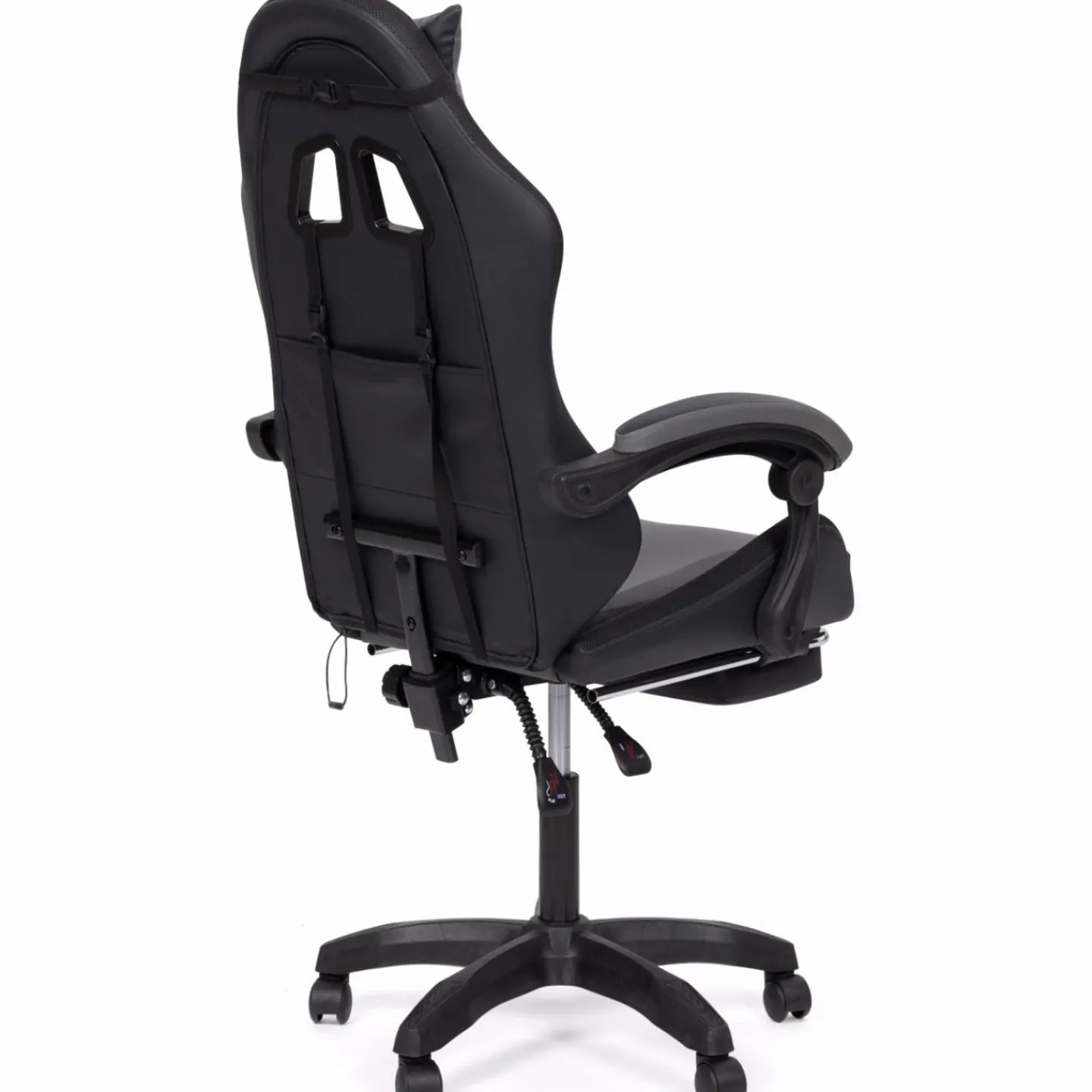Fauteuil gaming LED noir et gris avec repose-pied, coussin tête + lombaire*IDMarket Clearance
