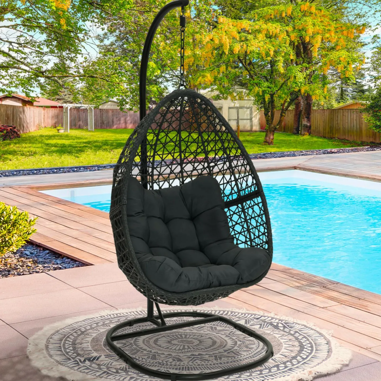 Fauteuil lune suspendu avec coussins gris*IDMarket