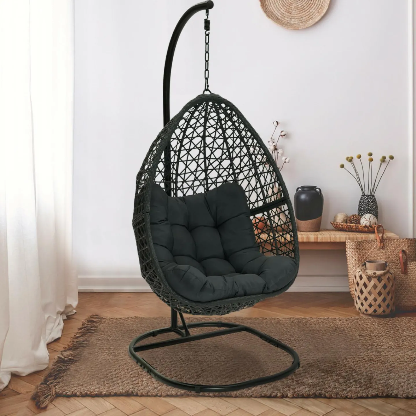 Fauteuil lune suspendu avec coussins gris*IDMarket
