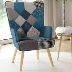 Fauteuil patchwork bleu style scandinave*IDMarket Outlet