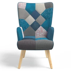 Fauteuil patchwork bleu style scandinave*IDMarket Outlet