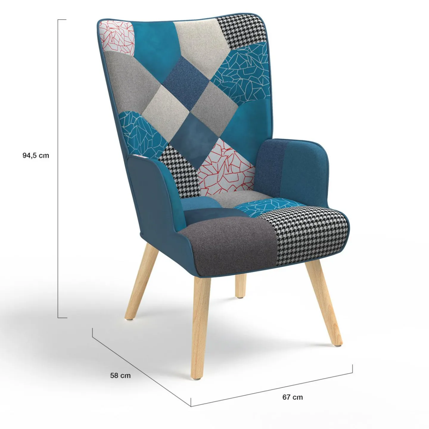 Fauteuil patchwork bleu style scandinave*IDMarket Outlet
