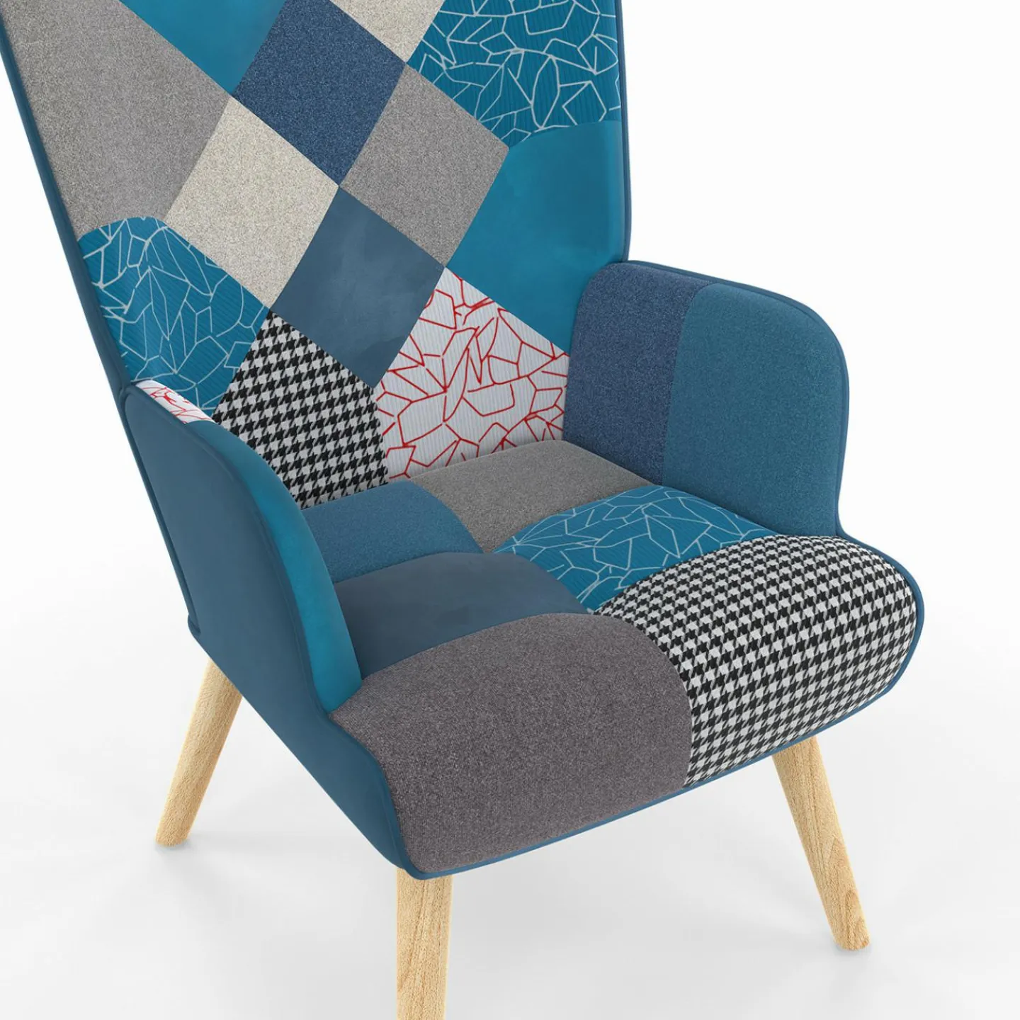 Fauteuil patchwork bleu style scandinave*IDMarket Outlet