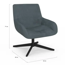 Fauteuil pivotant gris en velours et pieds noirs*IDMarket Sale