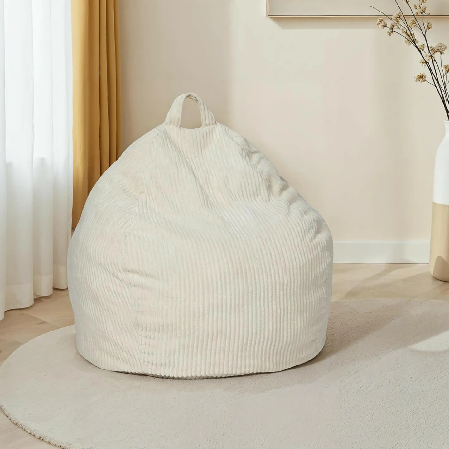 Fauteuil poire gros pouf en velours côtelé beige*IDMarket Best