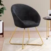 Fauteuil rond en velours gris avec pieds croisés dorés*IDMarket Outlet