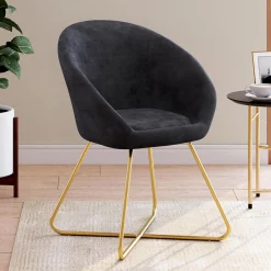 Fauteuil rond en velours gris avec pieds croisés dorés*IDMarket Outlet