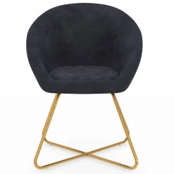 Fauteuil rond en velours gris avec pieds croisés dorés*IDMarket Outlet