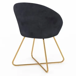 Fauteuil rond en velours gris avec pieds croisés dorés*IDMarket Outlet