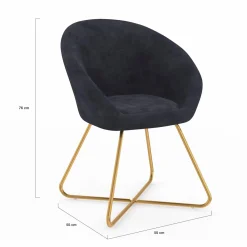 Fauteuil rond en velours gris avec pieds croisés dorés*IDMarket Outlet