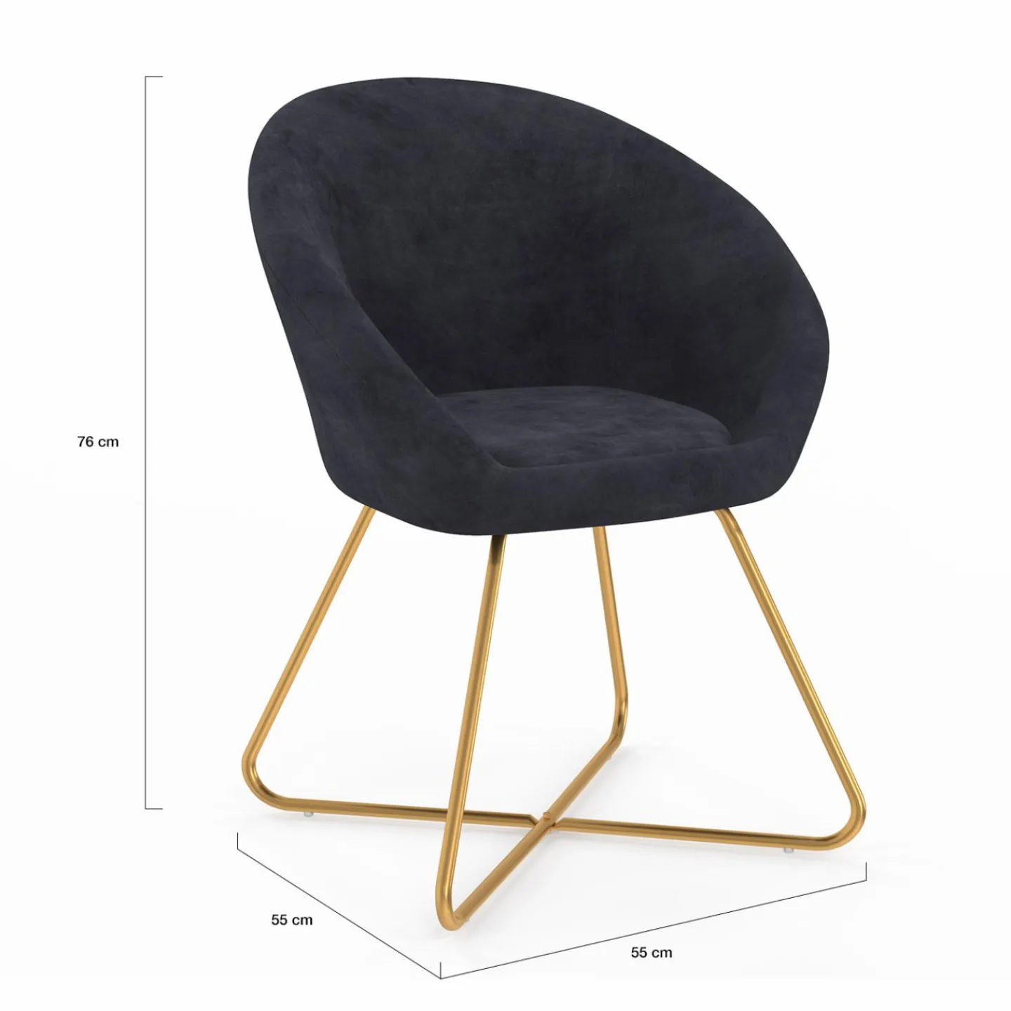 Fauteuil rond en velours gris avec pieds croisés dorés*IDMarket Outlet