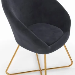Fauteuil rond en velours gris avec pieds croisés dorés*IDMarket Outlet