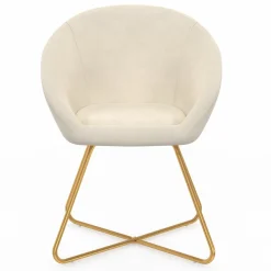 Fauteuil rond en velours beige avec pieds croisés dorés*IDMarket New