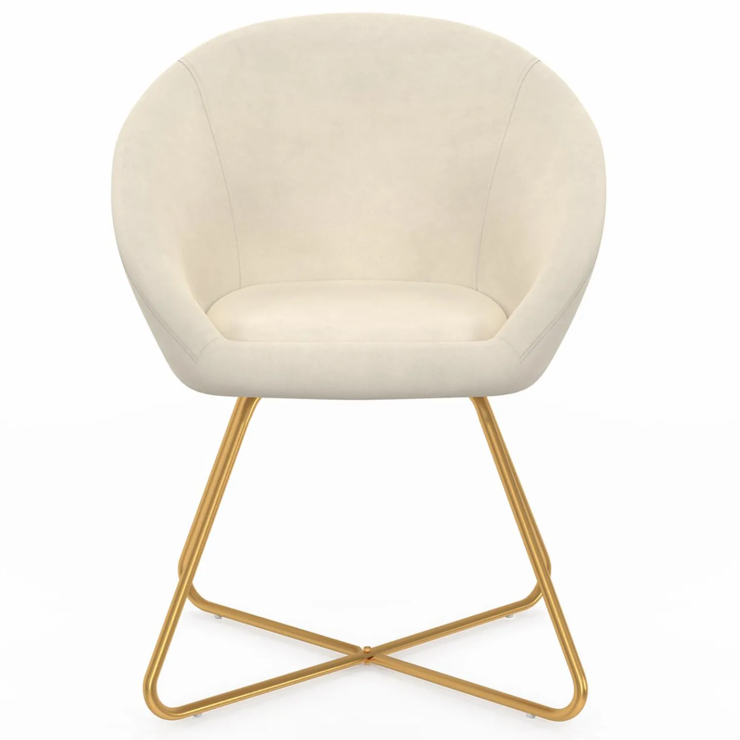 Fauteuil rond en velours beige avec pieds croisés dorés*IDMarket New