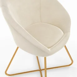 Fauteuil rond en velours beige avec pieds croisés dorés*IDMarket New