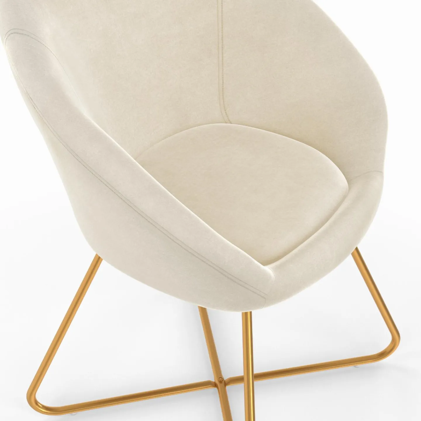 Fauteuil rond en velours beige avec pieds croisés dorés*IDMarket New