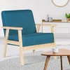 Fauteuil scandinave bois bleu canard*IDMarket Outlet