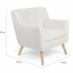 Fauteuil scandinave en tissu bouclette blanc*IDMarket Clearance