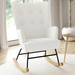 Fauteuil scandinave en tissu à bascule bouclette beige*IDMarket Outlet